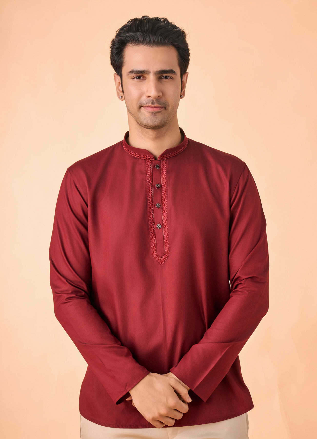 Manyavar Men Maroon Magnificence Short Kurta