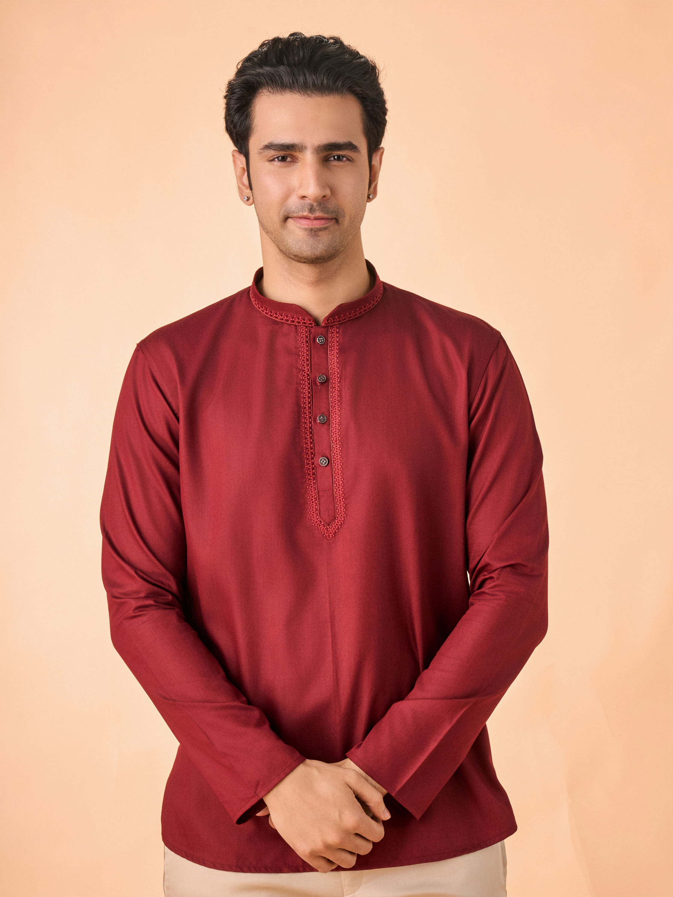 Manyavar Men Maroon Magnificence Short Kurta