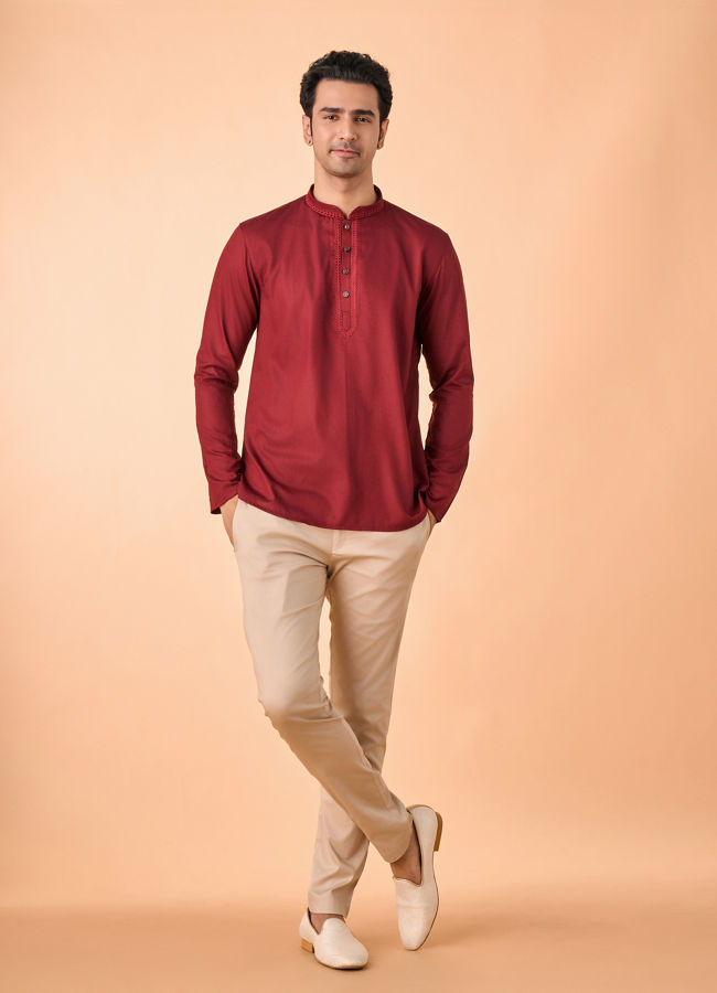 Manyavar Men Maroon Magnificence Short Kurta