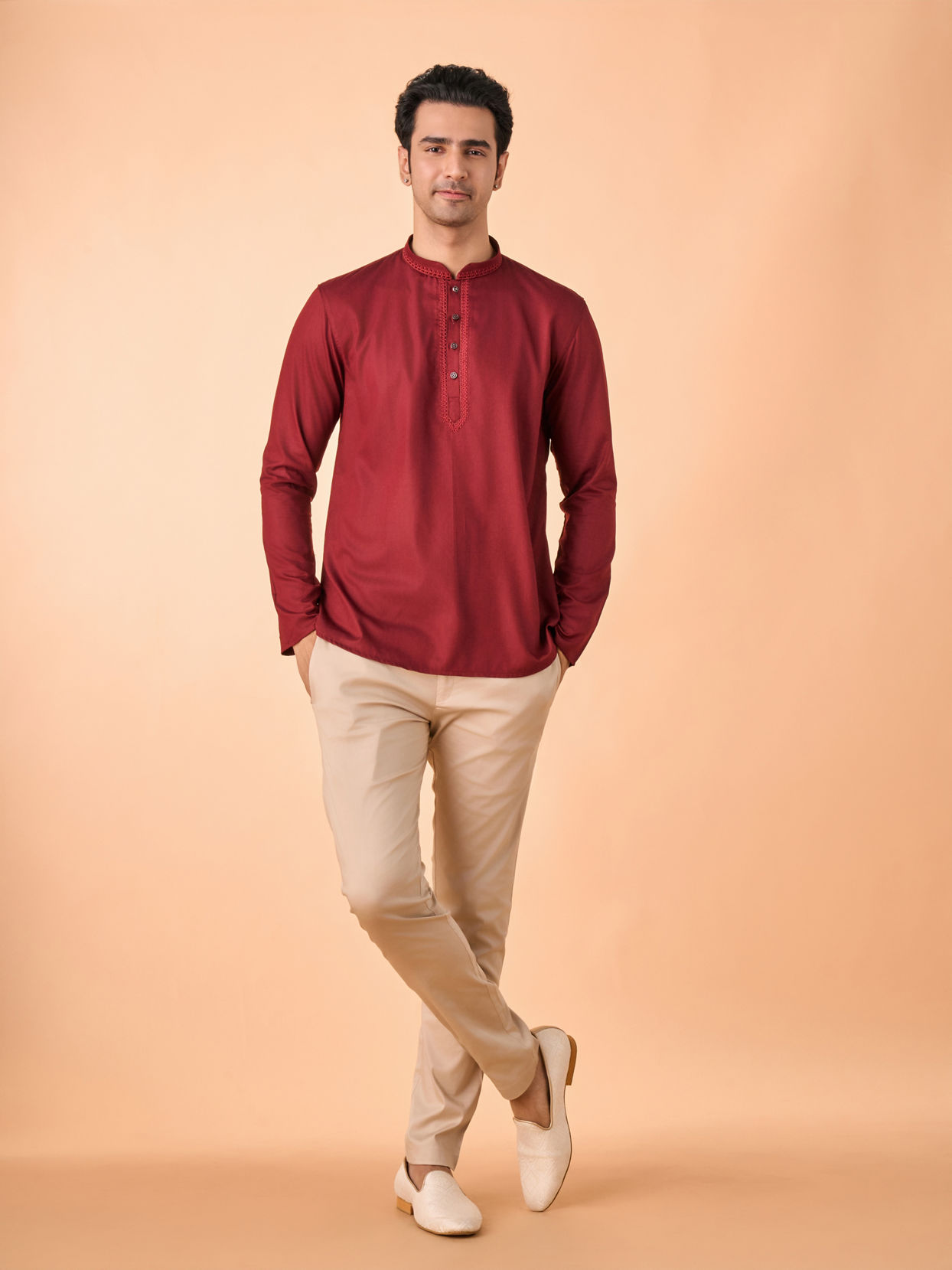 Manyavar Men Maroon Magnificence Short Kurta