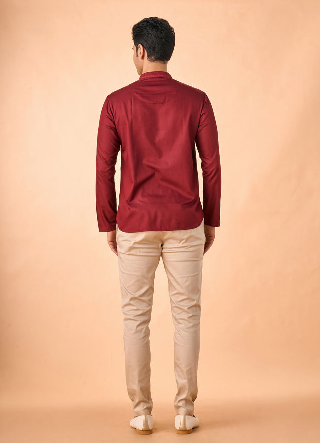Manyavar Men Maroon Magnificence Short Kurta