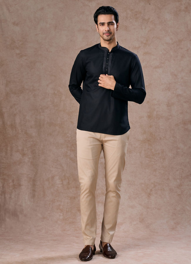 Manyavar Men Black Majestic Elegance Short Kurta