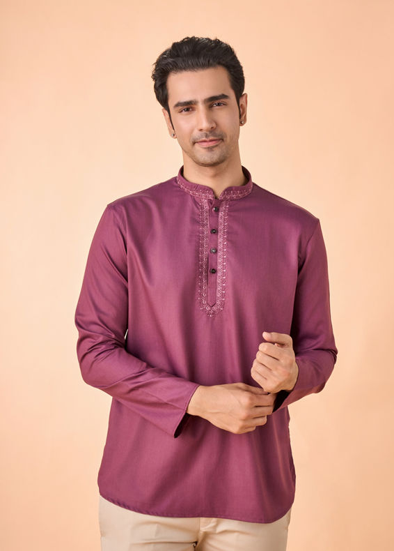 Manyavar Men Lustrous Purple Short Kurta