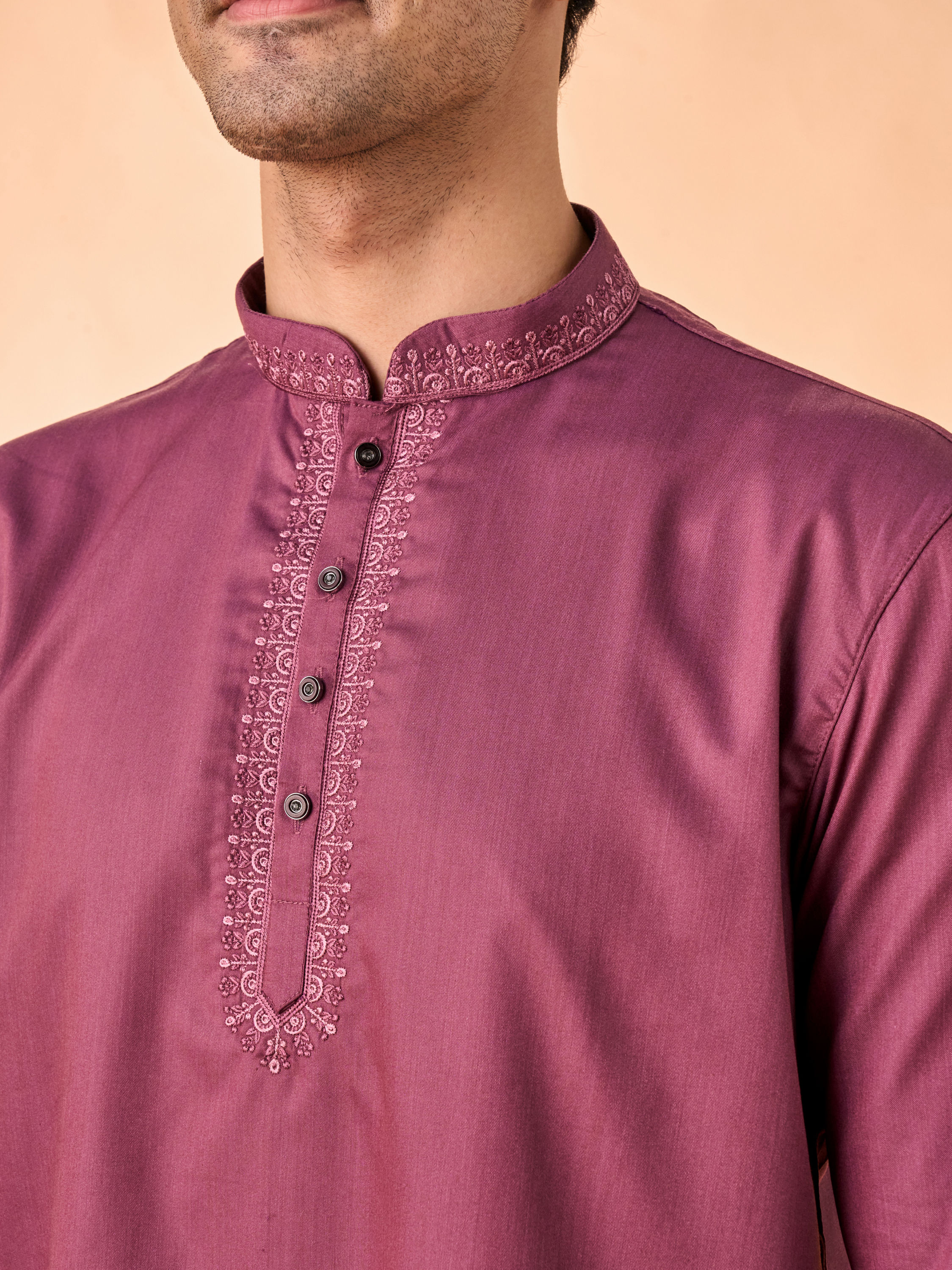 Manyavar Men Lustrous Purple Short Kurta