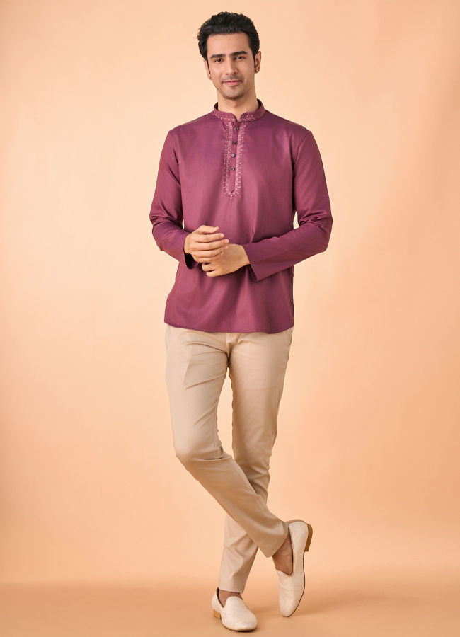 Manyavar Men Lustrous Purple Short Kurta