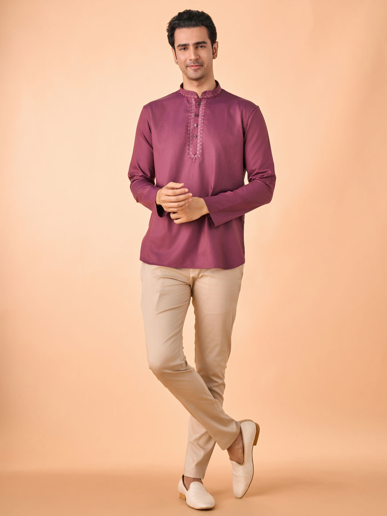 Manyavar Men Lustrous Purple Short Kurta