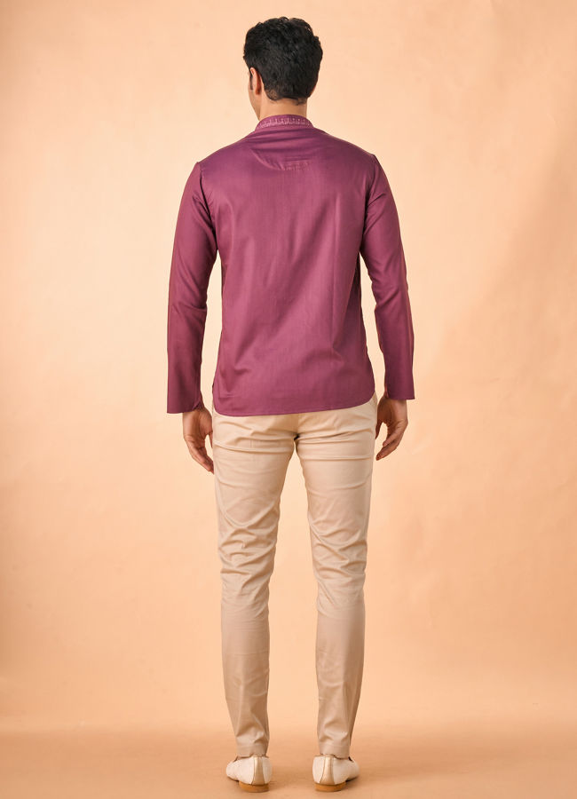 Manyavar Men Lustrous Purple Short Kurta