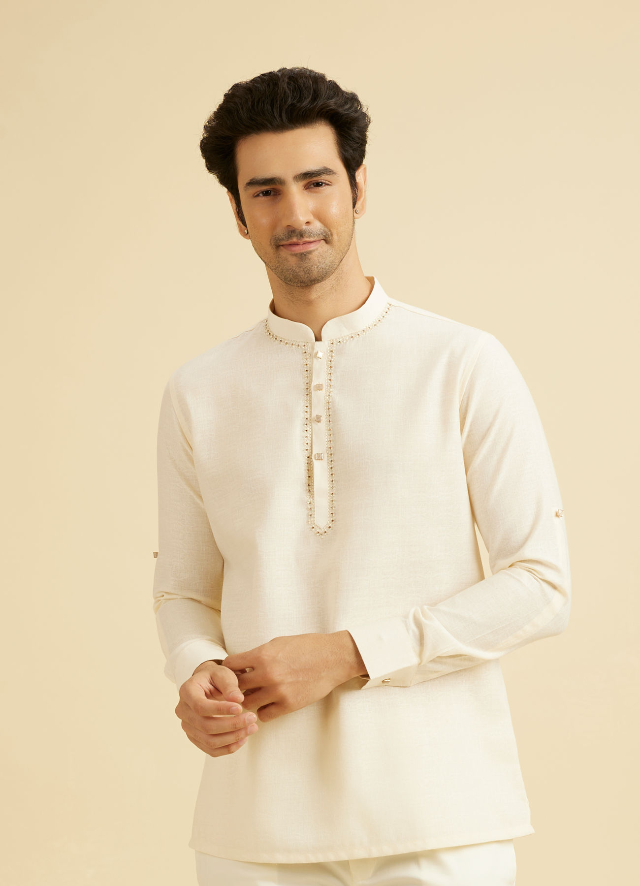 Manyavar Men Elegant Cream Kurta Ensembles