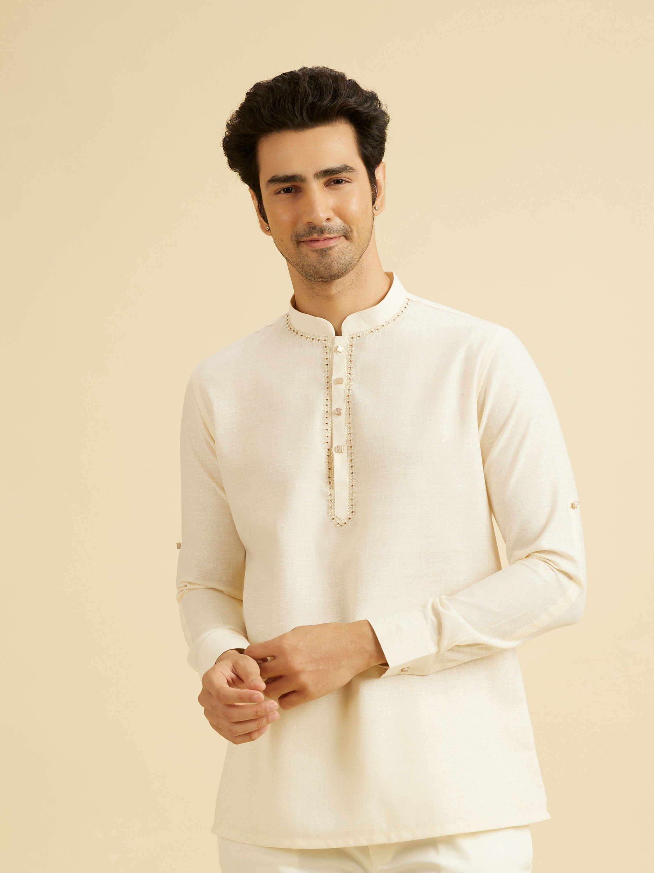 Manyavar Men Elegant Cream Kurta Ensembles