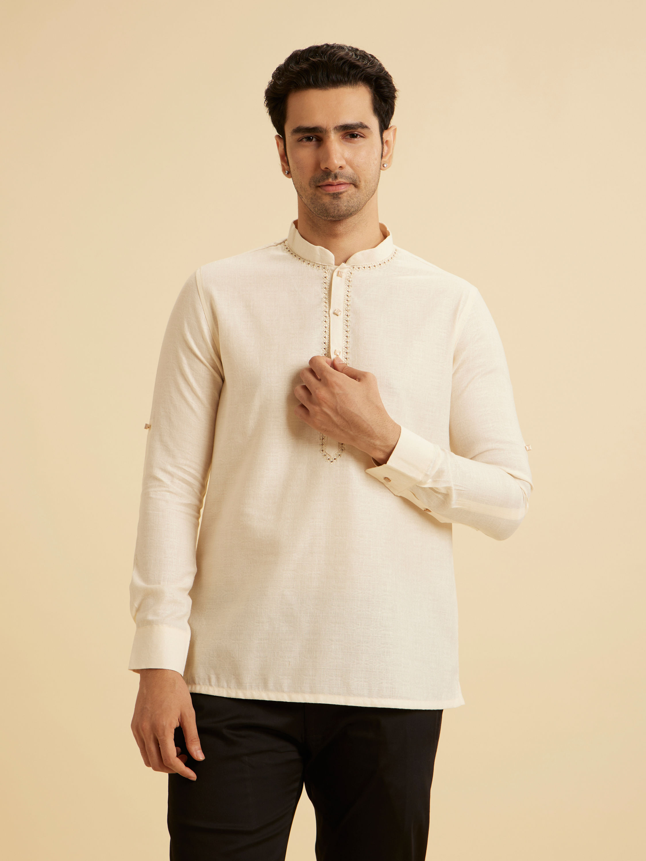 Manyavar Men Elegant Cream Kurta Ensembles