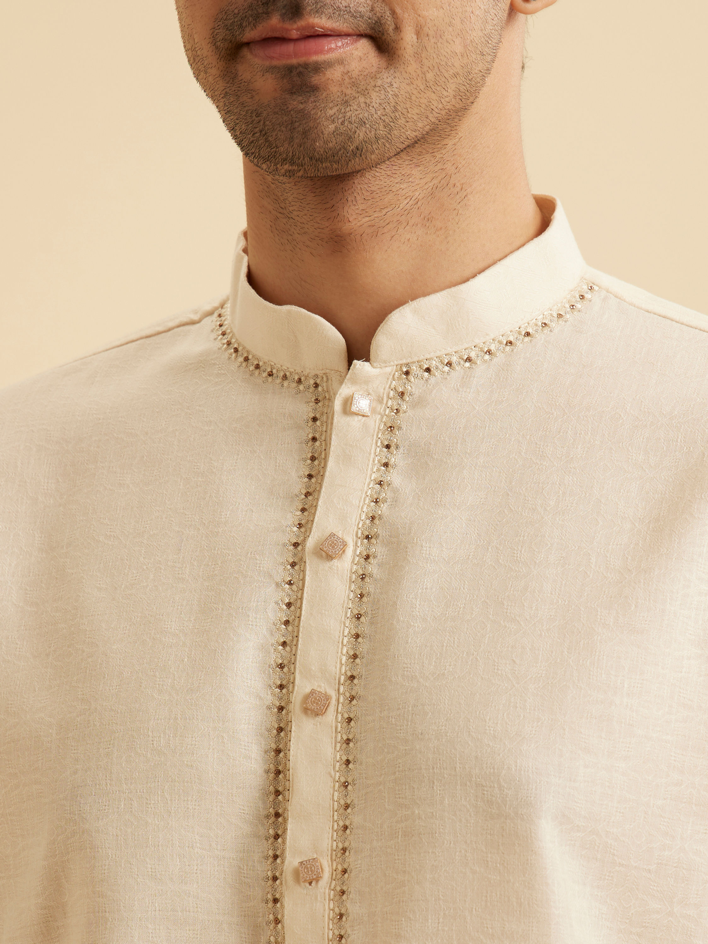 Manyavar Men Elegant Cream Kurta Ensembles