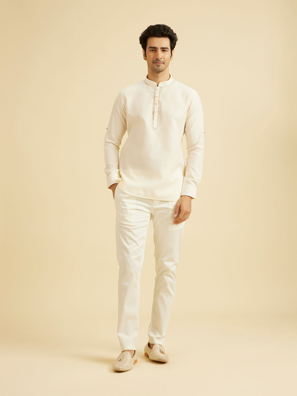 Manyavar Men Elegant Cream Kurta Ensembles