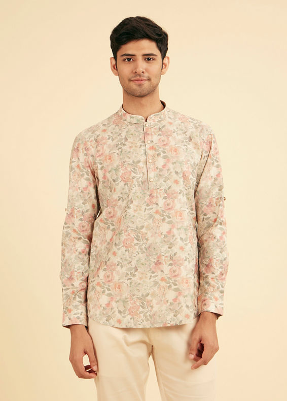 Manyavar Men Peach Royal Elegance Kurta
