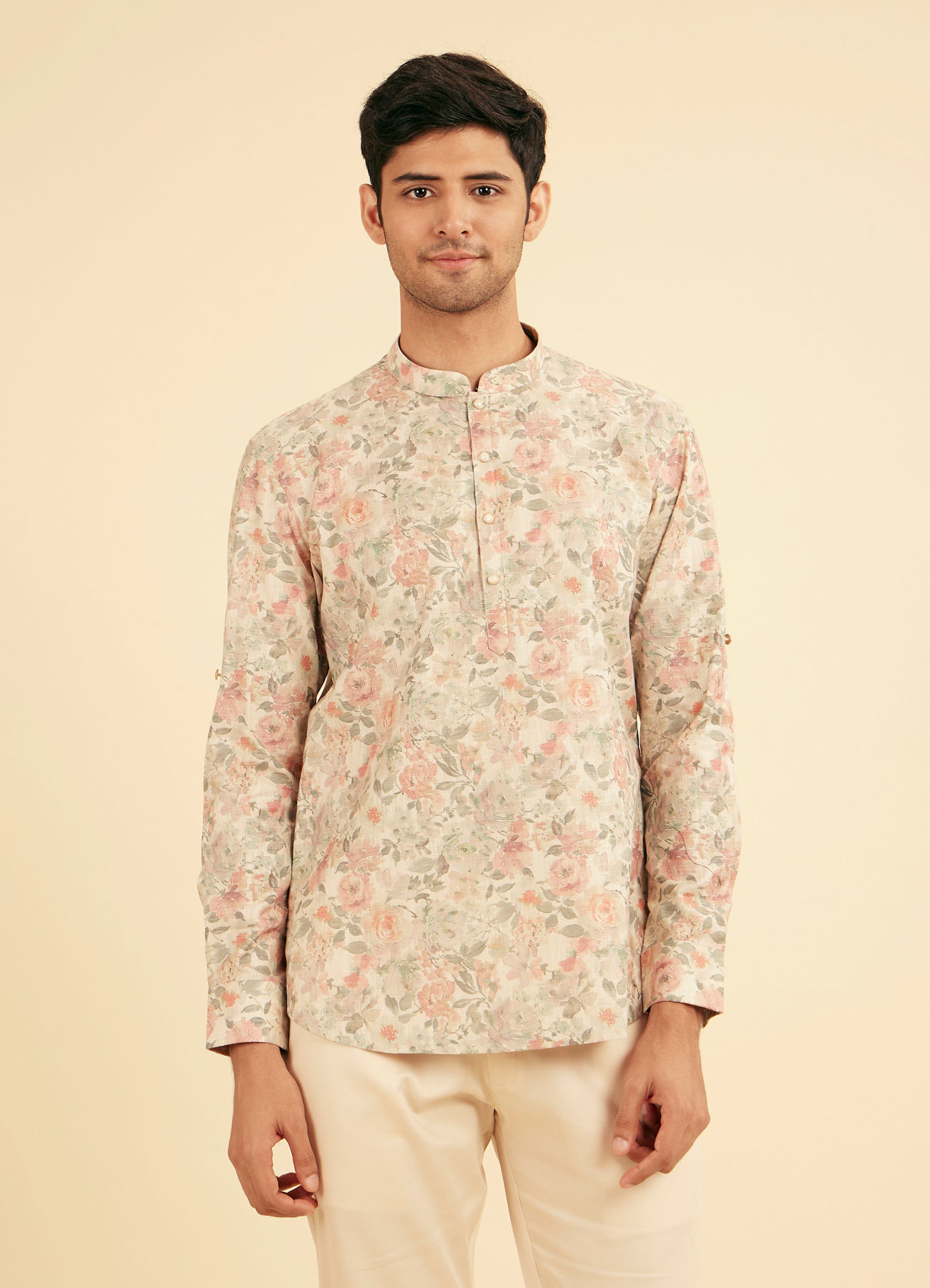 Manyavar Men Peach Royal Elegance Kurta