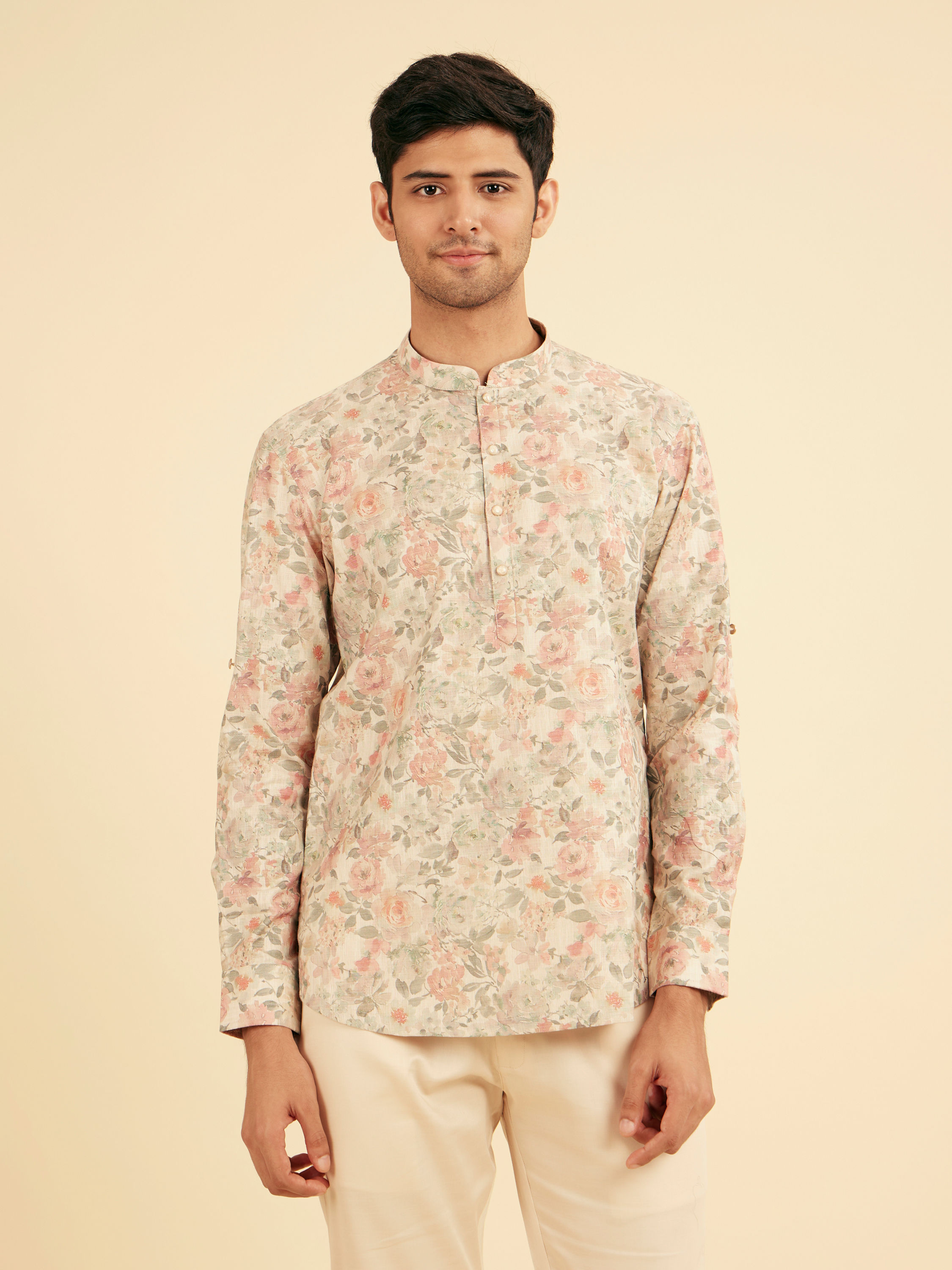 Manyavar Men Peach Royal Elegance Kurta