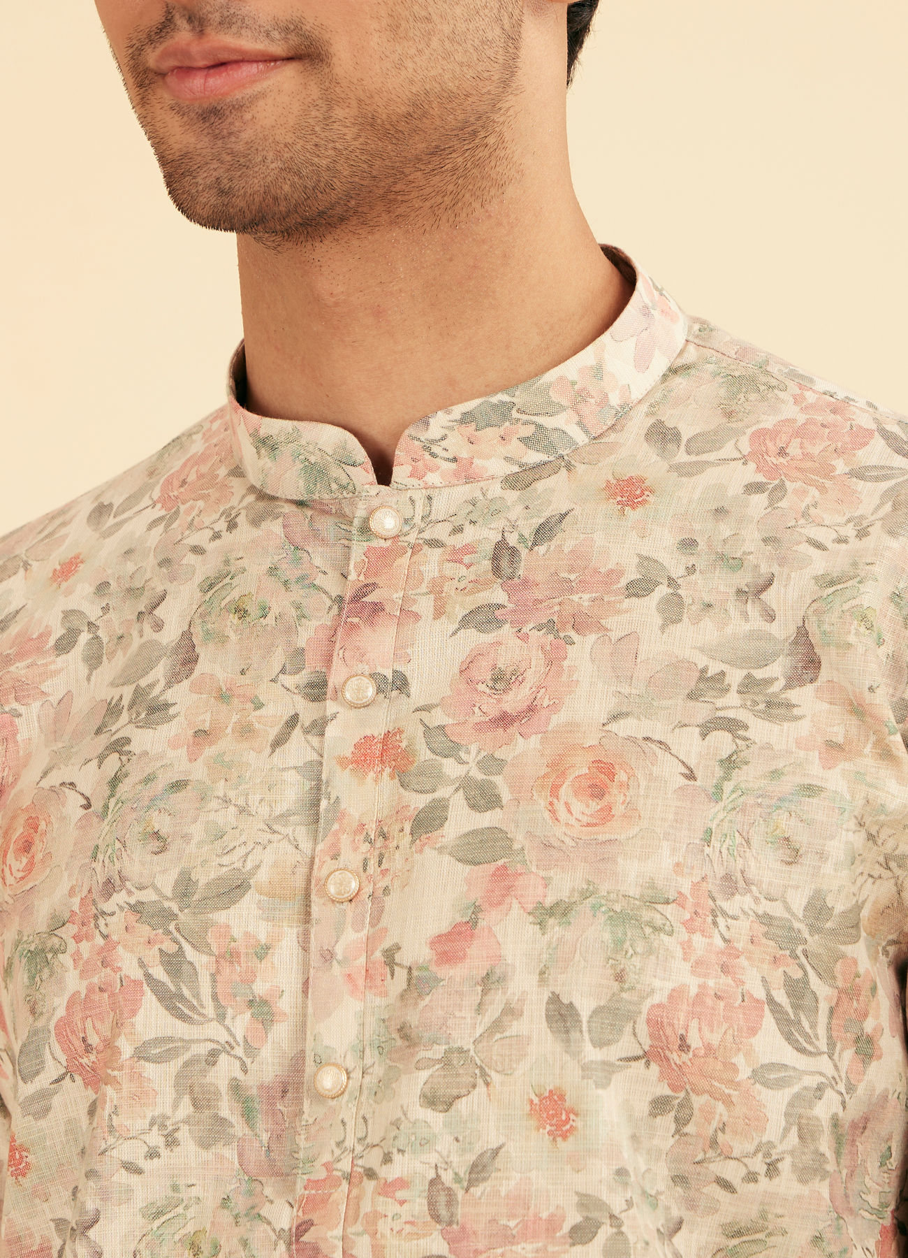 Manyavar Men Peach Royal Elegance Kurta