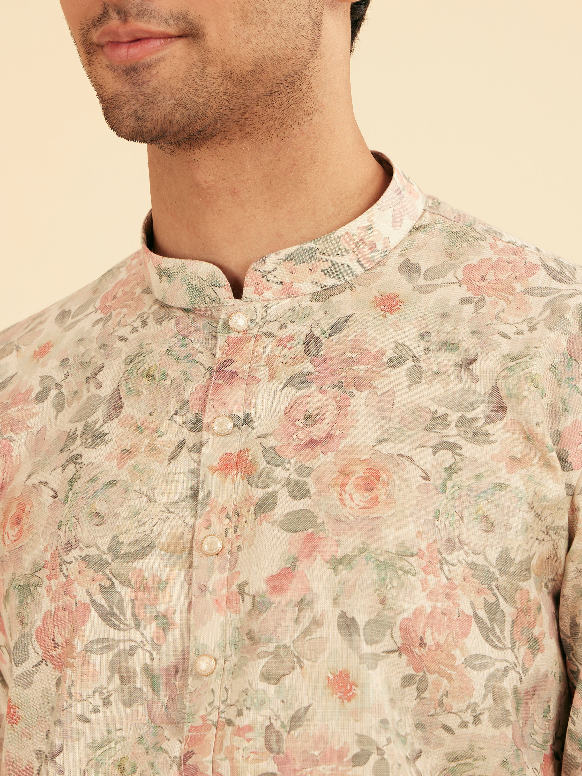 Manyavar Men Peach Royal Elegance Kurta