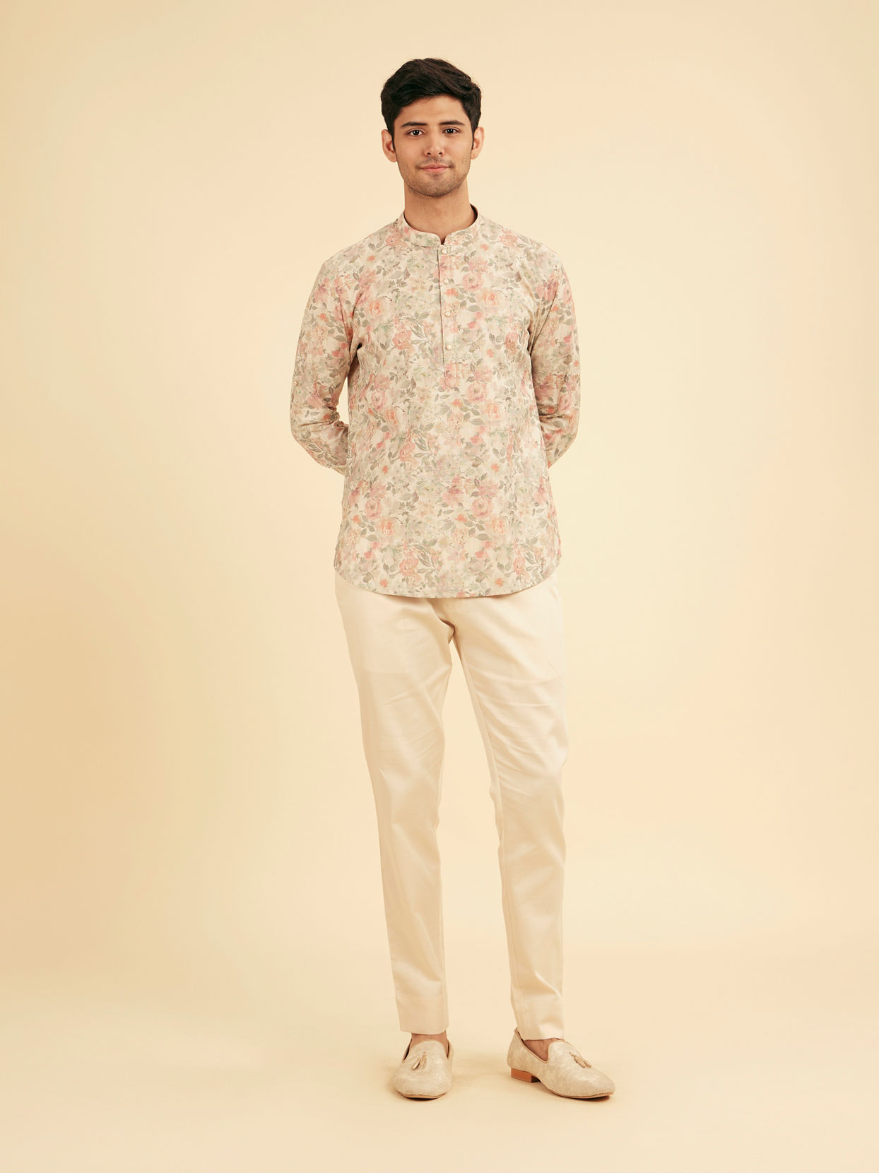 Manyavar Men Peach Royal Elegance Kurta