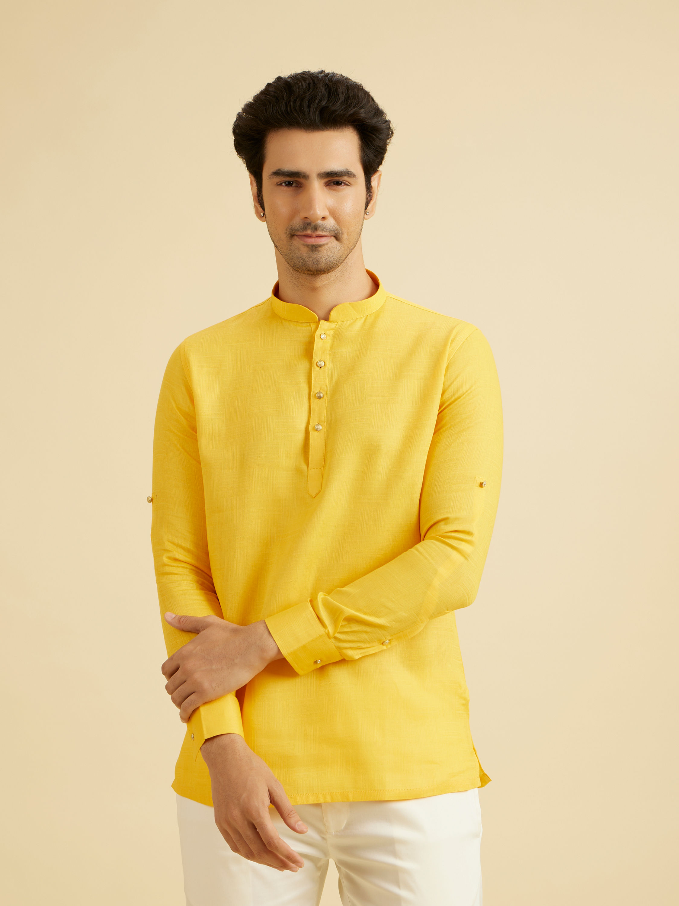 Manyavar Men Radiant Mustard Cotton Kurta