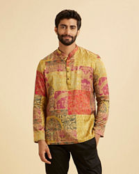 Manyavar Men Elegant Mehndi Green Short Kurta