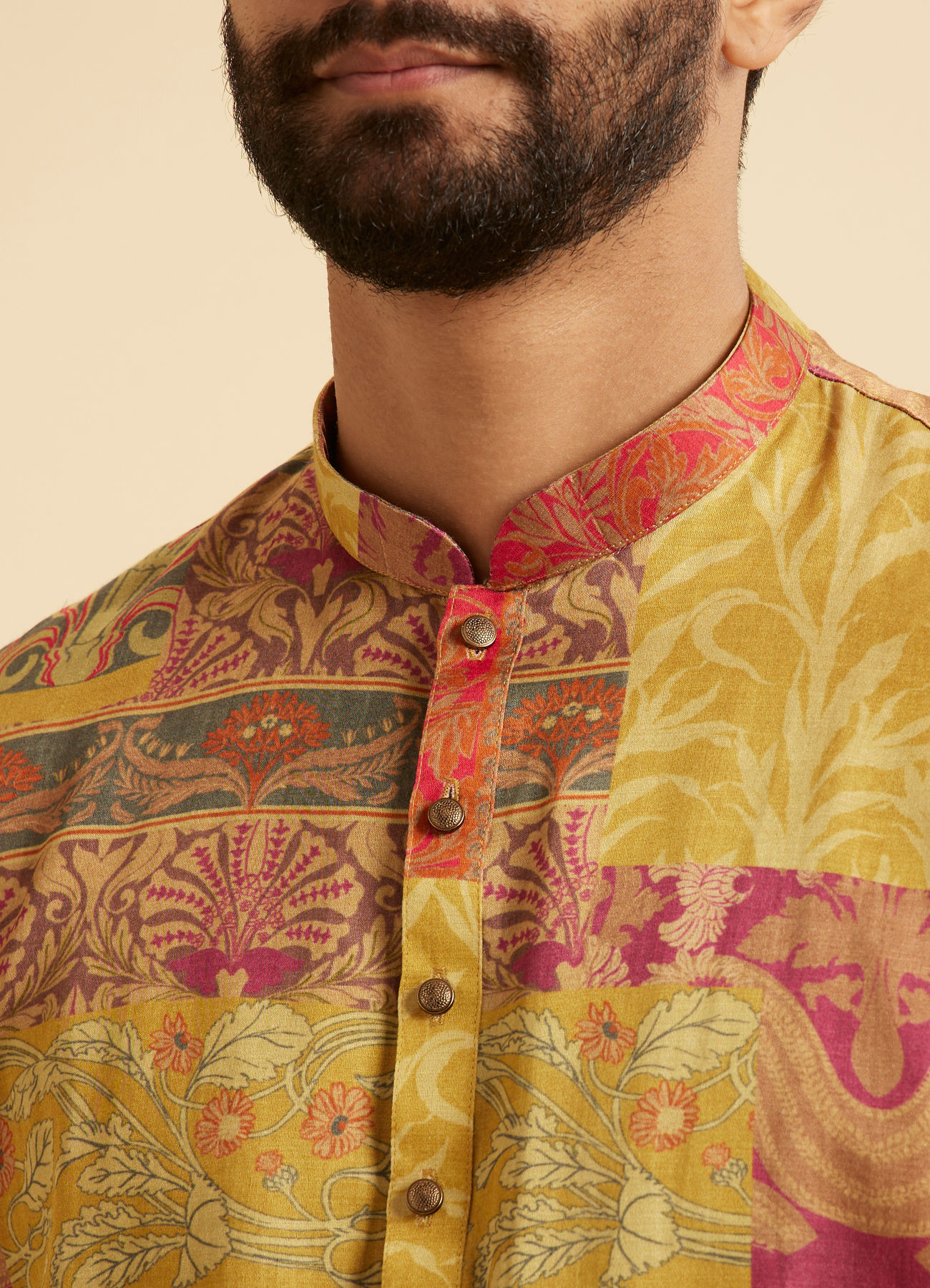 Manyavar Men Elegant Mehndi Green Short Kurta