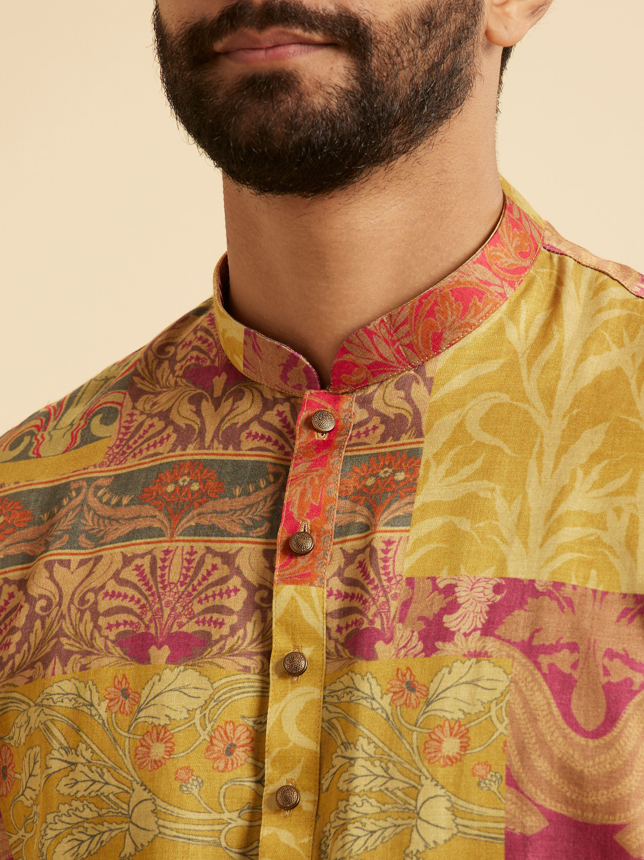 Manyavar Men Elegant Mehndi Green Short Kurta