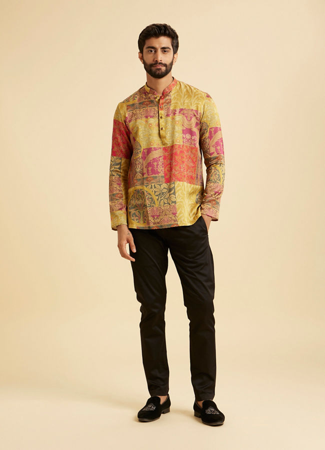Manyavar Men Elegant Mehndi Green Short Kurta