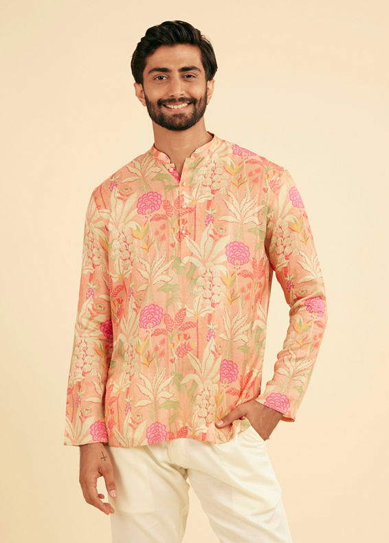 Manyavar Men Pink Satin Elegance Short Kurta