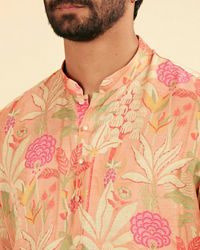 Manyavar Men Pink Satin Elegance Short Kurta
