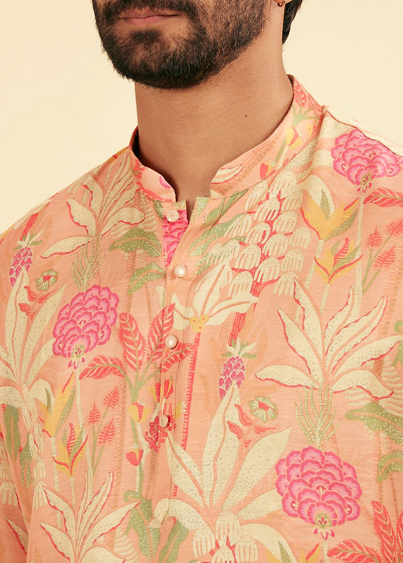 Manyavar Men Pink Satin Elegance Short Kurta