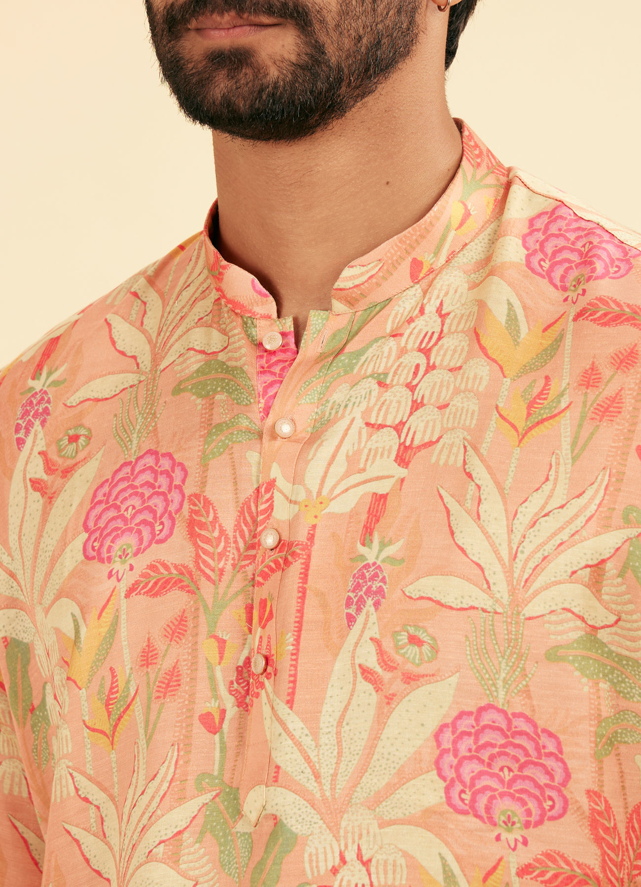Manyavar Men Pink Satin Elegance Short Kurta