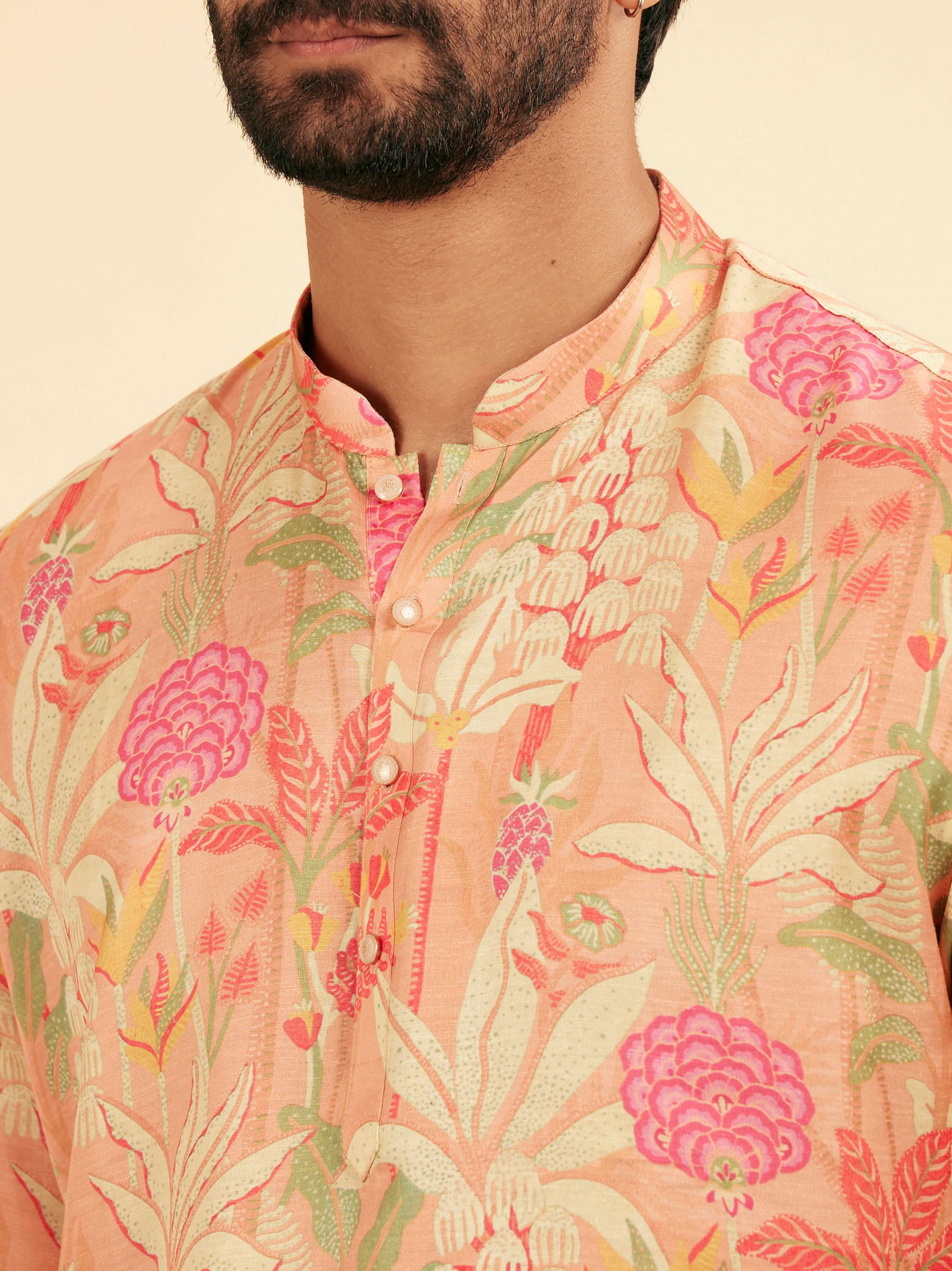 Manyavar Men Pink Satin Elegance Short Kurta