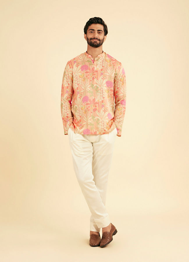 Manyavar Men Pink Satin Elegance Short Kurta