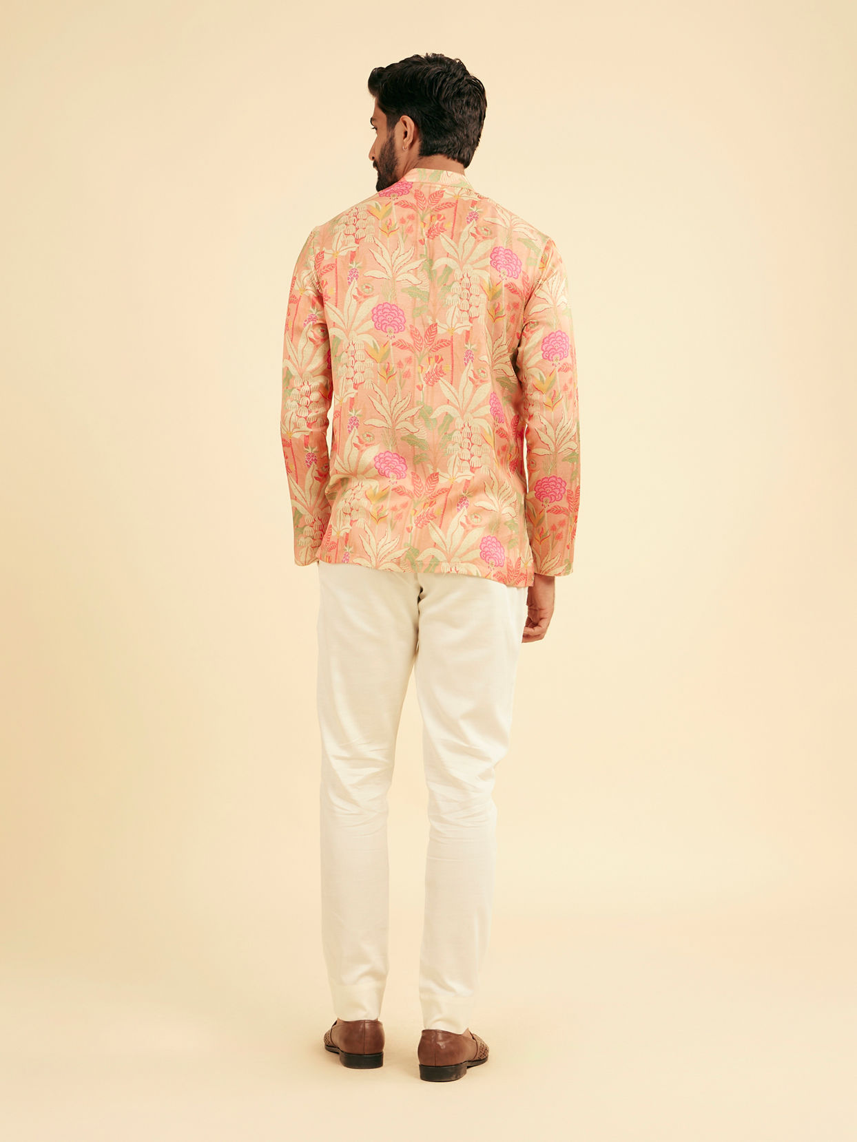 Manyavar Men Pink Satin Elegance Short Kurta