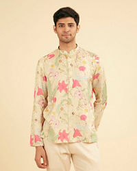 Manyavar Men Pista Green Satin Elegance Kurta