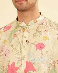 Manyavar Men Pista Green Satin Elegance Kurta