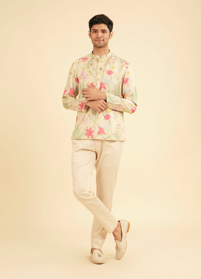 Manyavar Men Pista Green Satin Elegance Kurta