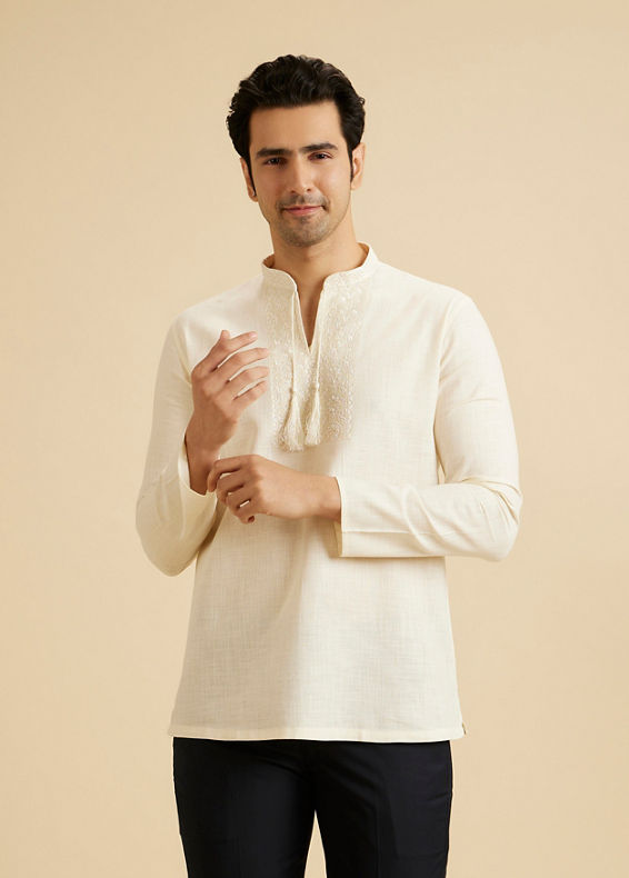 Manyavar Men Cream Elegance Short Kurta