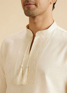 Manyavar Men Cream Elegance Short Kurta