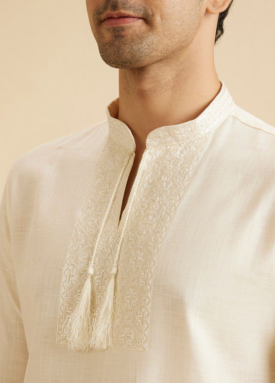 Manyavar Men Cream Elegance Short Kurta