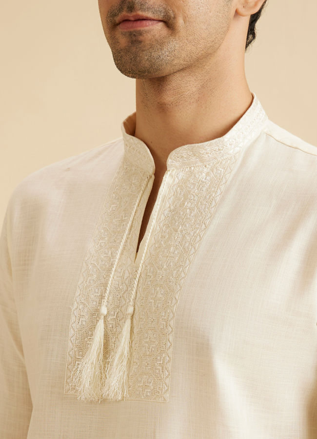Manyavar Men Cream Elegance Short Kurta