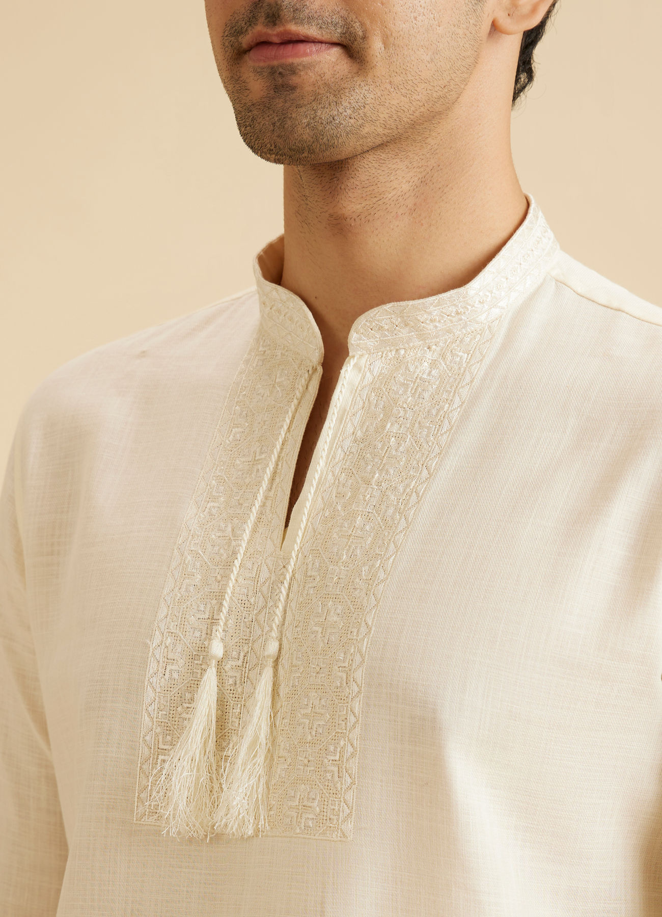 Manyavar Men Cream Elegance Short Kurta