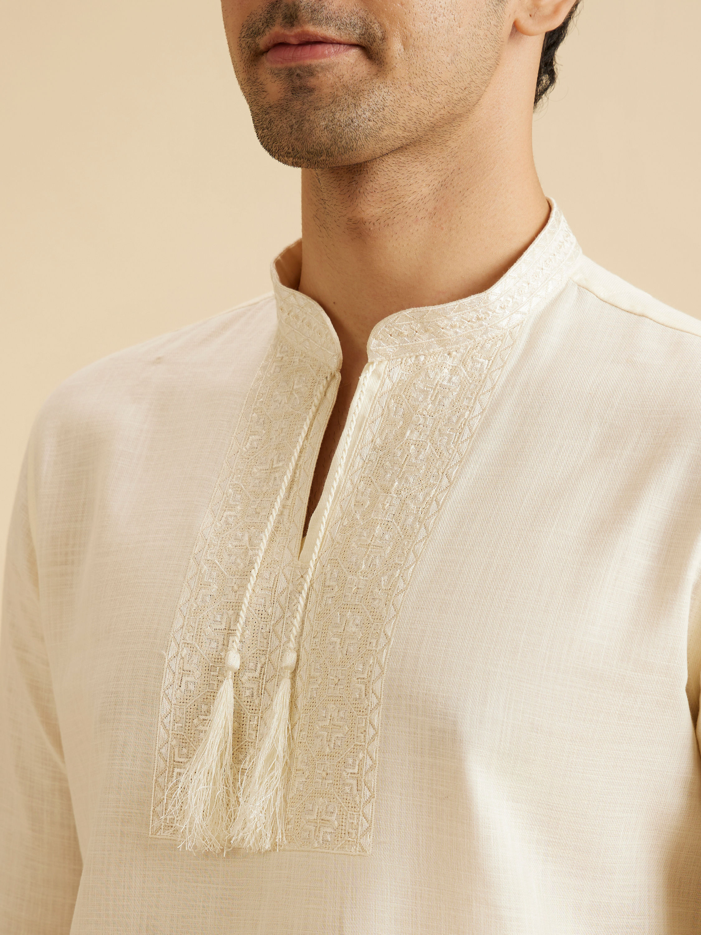 Manyavar Men Cream Elegance Short Kurta