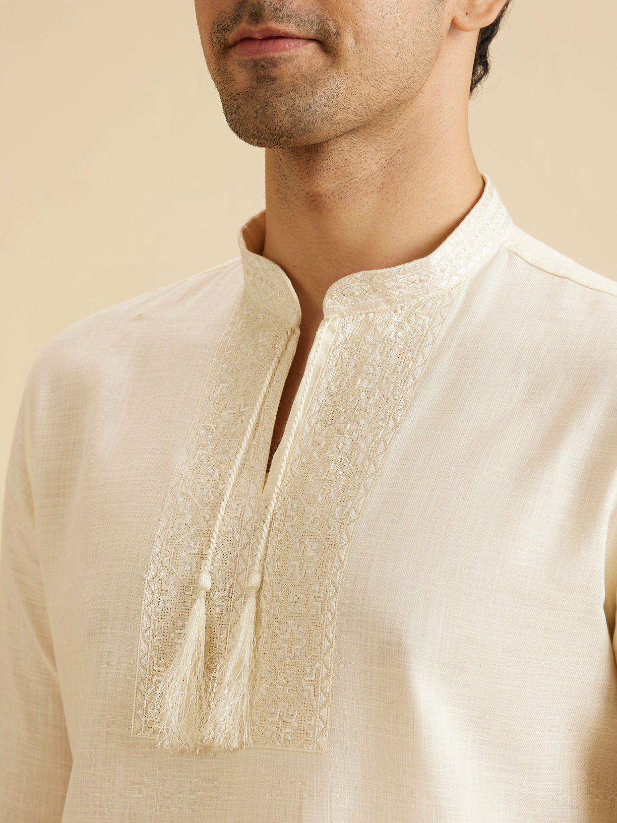 Manyavar Men Cream Elegance Short Kurta
