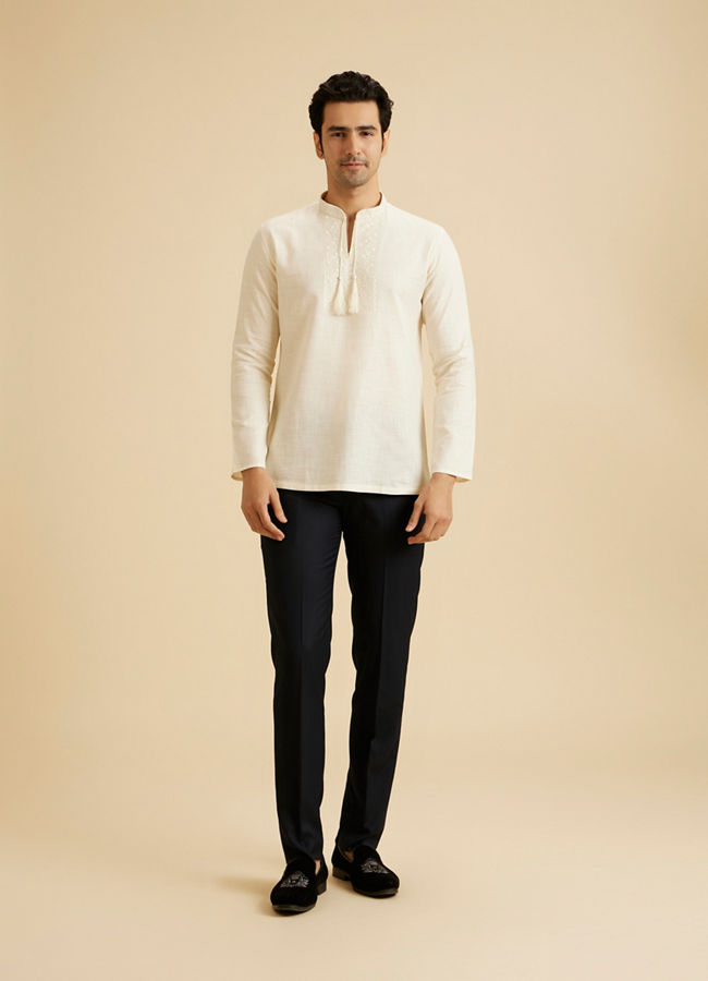 Manyavar Men Cream Elegance Short Kurta