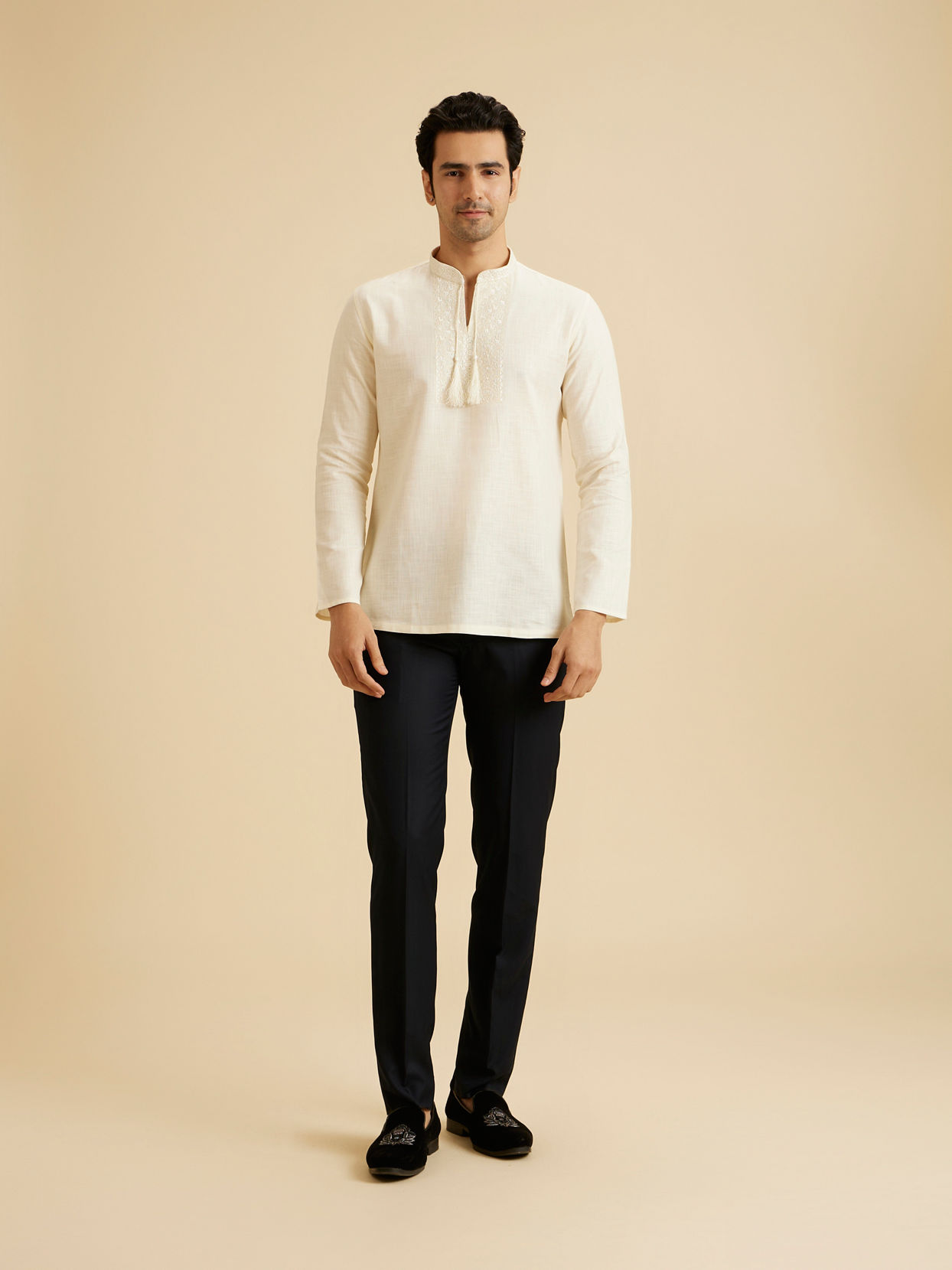 Manyavar Men Cream Elegance Short Kurta