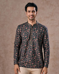 Manyavar Men Dreamy Dark Green Short Kurta