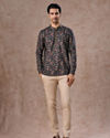 Manyavar Men Dreamy Dark Green Short Kurta