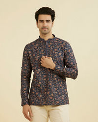 Manyavar Men Elegant Dark Blue Short Kurta