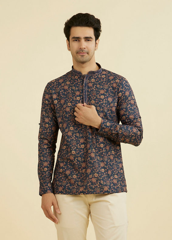 Manyavar Men Elegant Dark Blue Short Kurta